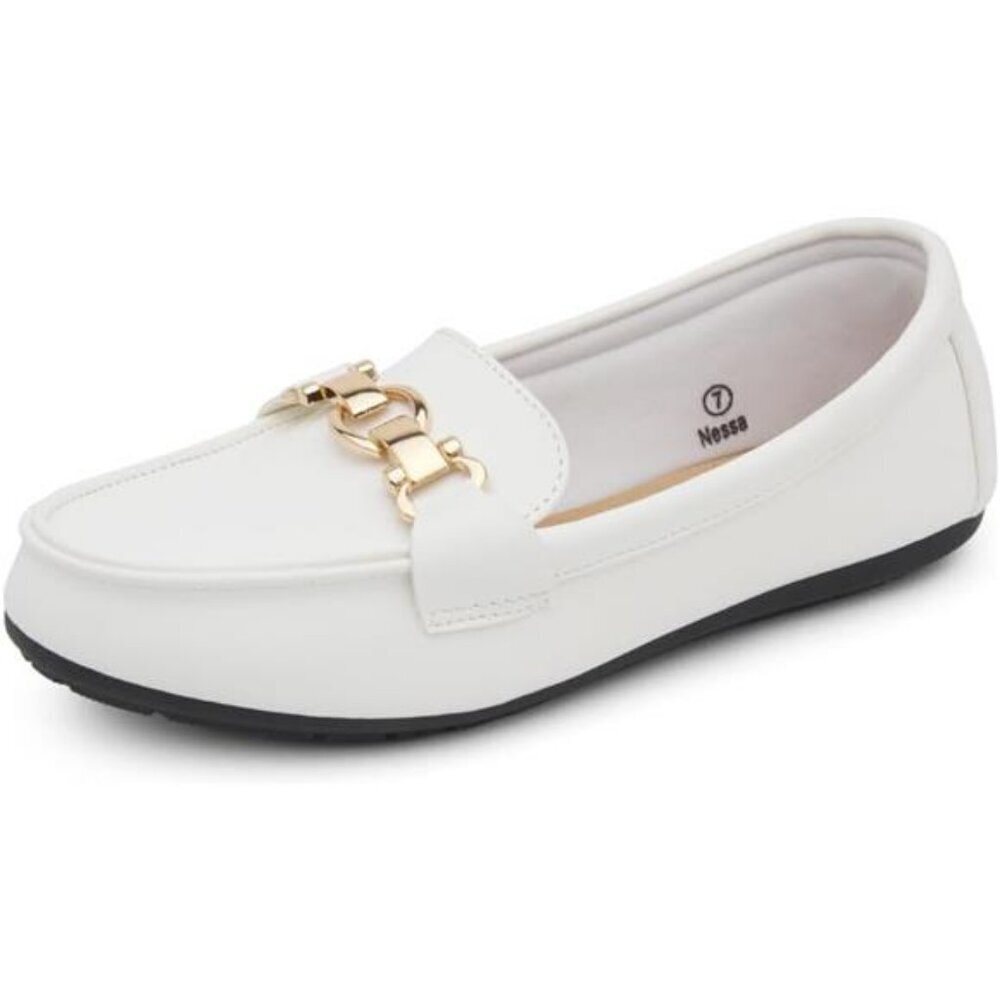 Women's White Synthetic Slip-On Flats  Business Casual Penny Loafers Shoes